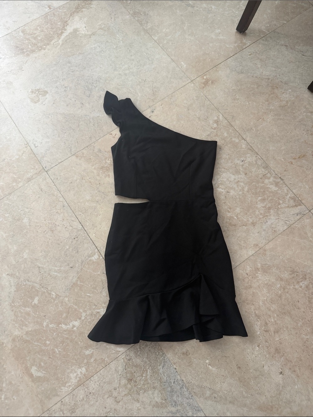 One-Shoulder Black Cutout Ruffle Dress